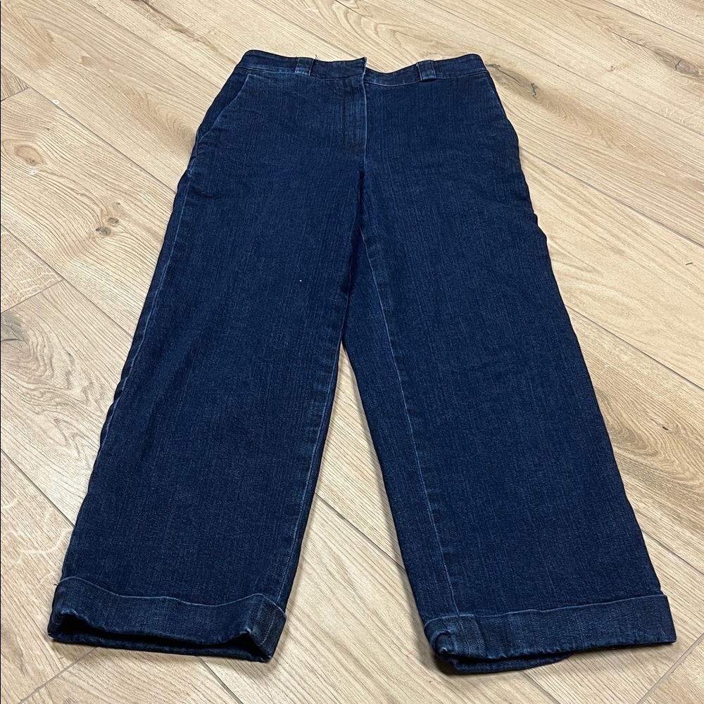 Theory Straight cuff Pant - Navy Wide-Leg Denim Trousers